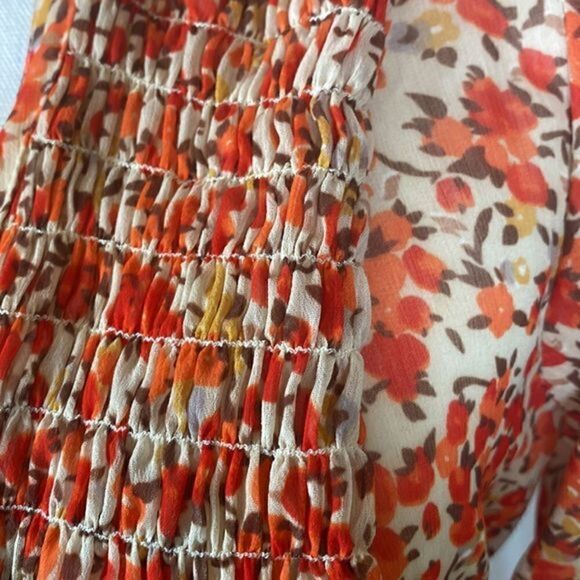 Like New Womens Autumnal Falling of the Leaves Balloon Sleeves Blouse Top - Picture 3 of 13